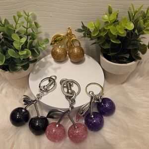 Glitter Cherry Keychain- Black, Pink, Purple, And Brown